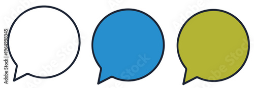 A colorful illustration of three speech bubbles in different colors and styles