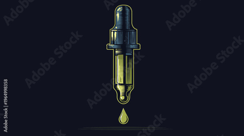 A stylized illustration features a dropper with a single droplet falling from its tip