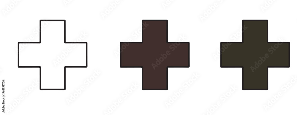 Obraz premium A set of three crosses in different colors and styles on a white background