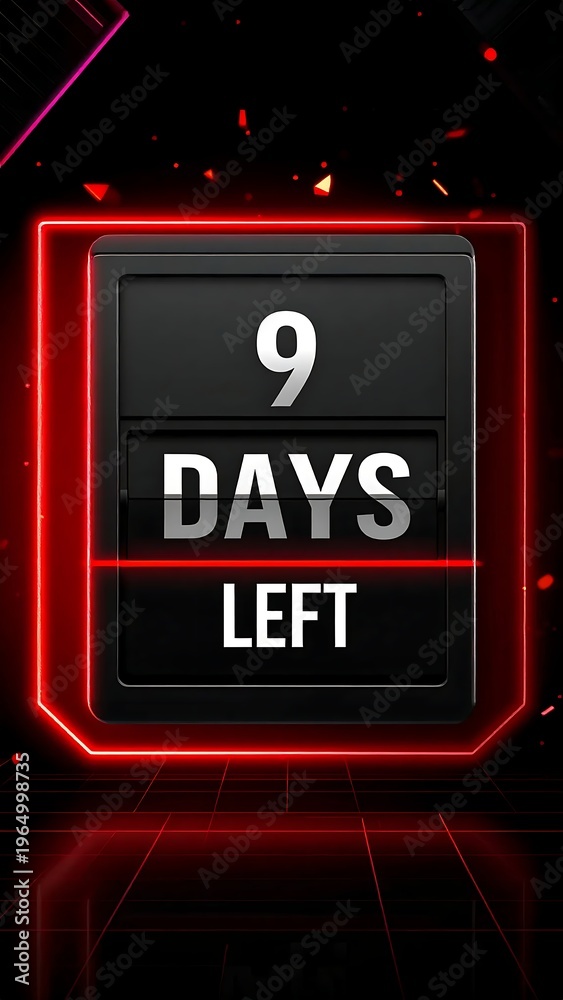 Fototapeta premium A countdown timer displaying 9 days left on a dark background