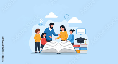 Family Reading Together With Teacher.