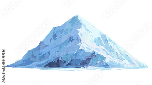Digitally rendered illustration of a snow-covered mountain. The artwork has a light blue color palette