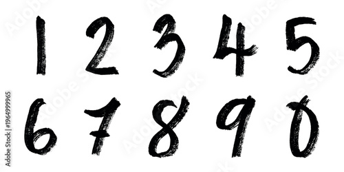 Hand drawn black numbers 1 2 3 4 5 6 7 8 9 0 Stylish brush painted numbers doodle Count, math, kids education