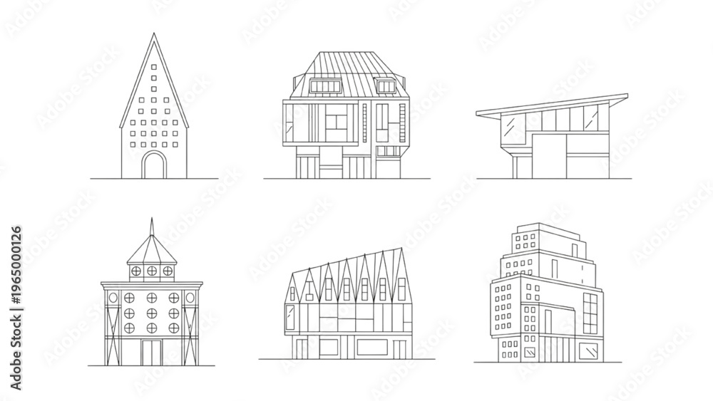 Fototapeta premium Collection of Six Different Architectural Building Designs