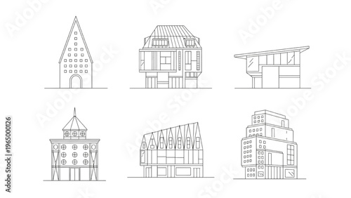 Collection of Six Different Architectural Building Designs