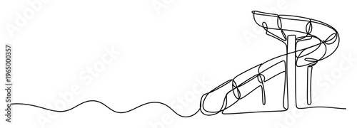 Continuous line drawing of a fun water slide at an aqua park, perfect for summer vacation promotions and leisure activity advertisements, representing joyful entertainment