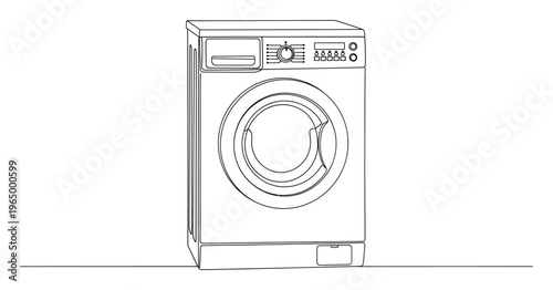 Modern front load washing machine drawing suitable for illustrating household appliance usage, laundry room concepts, and home renovation project visuals