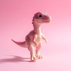 A pink dinosaur toy stands on a pink background