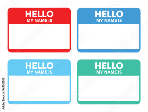 Hello my name is sticker tag vector, blank name label badge template for events, conferences, office identification, and personal name tag design