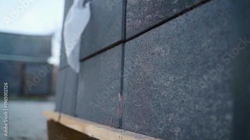 Wallpaper Mural Smooth camera tracking along construction materials on wooden pallet close-up concrete elements Torontodigital.ca