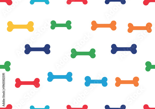 Seamless Colorful Dog Bone Pattern on White Background for Pet Supplies and Kids Products
