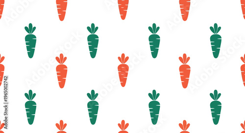 Seamless Carrot Pattern Vector Background with Orange and Green Vegetables on White
