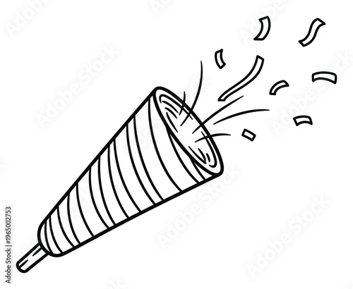 An exciting party popper releasing a burst of celebratory confetti is ideal for enhancing birthday greeting cards, festive event flyers, or holiday marketing campaigns.