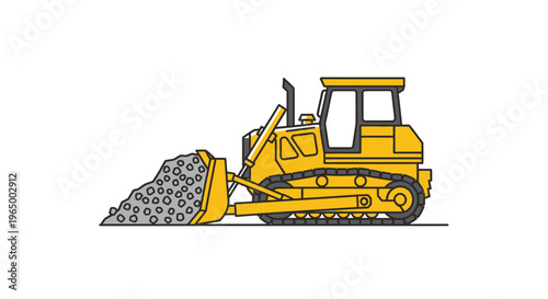 Heavy Duty Bulldozer Carrying Load of Gravel for Construction Work