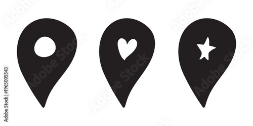 Set of hand drawn map pin Map marker pointer sign GPS and mapping tools Location pin symbol Pinpoint clipart in doodle style Single element for web, design