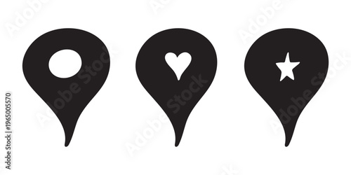 Set of hand drawn map pin Map marker pointer sign GPS and mapping tools Location pin symbol Pinpoint clipart in doodle style Single element for web, design
