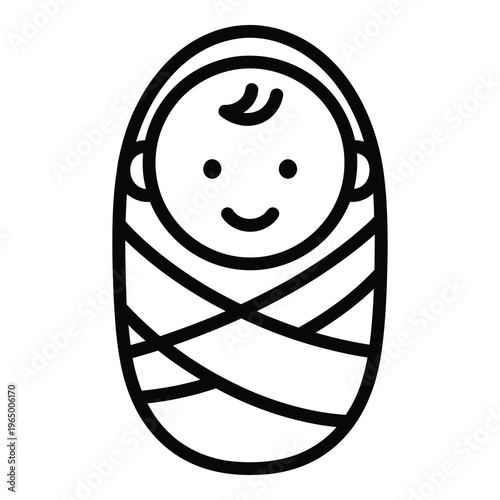 Cute baby swaddled in blanket sleeping peacefully alone icon