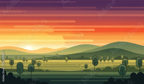 Sunrise over a field of hay bales at golden hour landscape