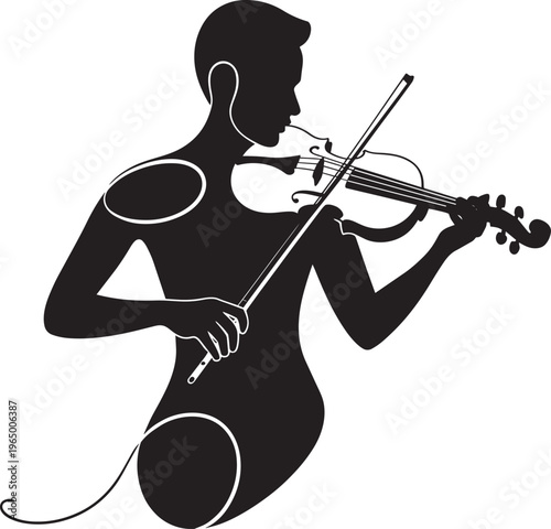 Silhouette Of A Person Playing The Violin In A Minimalist Style