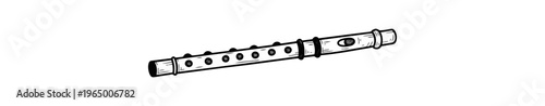 Musical instrument depiction flute on black background monochrome illustration