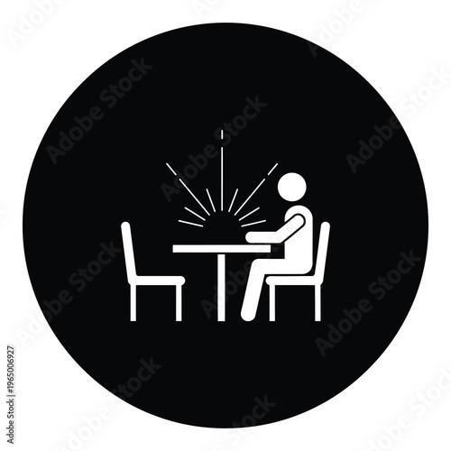 Flat design of person sitting at table with ideas exploding  inspiration concept icon