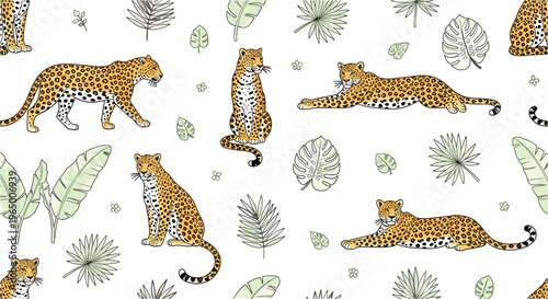 Photography Seamless Leopard Pattern with Tropical Leaves Jungle Wildlife Background Cute Ex