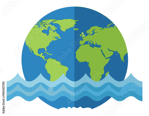Planet Earth globe drowning in deep blue ocean waves symbolizing critical environmental challenges and rising sea levels for ecological presentations and awareness campaigns