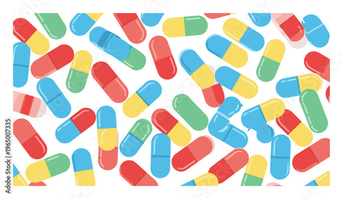 A vibrant collection of assorted colorful medication capsules scattered randomly across a surface, perfect for pharmaceutical industry promotions or health and wellness informational