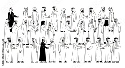 A group of men in traditional attire, focused on the main subject.