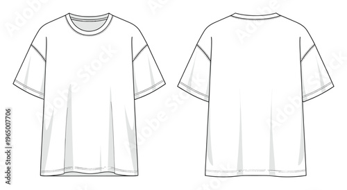 White oversized short sleeve tshirt technical sketch template perfect for fashion designers to showcase new apparel styles and wardrobe concepts