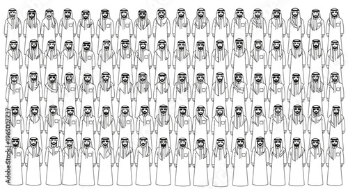 A large group of people standing together in a line, focused on the main subject.