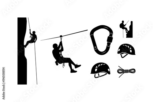 Rock Climbing and Safety Gear Vector Illustration
