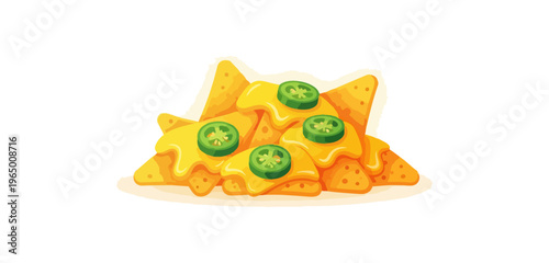 Nachos with cheese and jalapenos on plate isolated