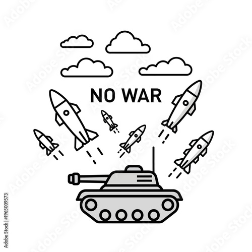 No War message with tank and rockets illustration
