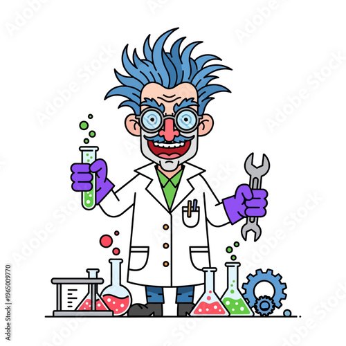 Mad Scientist with Tools and Experiments