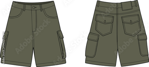 Bild auf Leinwand Cargo shorts mockup front and back view, casual clothing apparel template vector