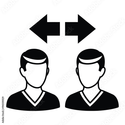 Two faceless men facing each other with opposing arrows above  communication concept icon