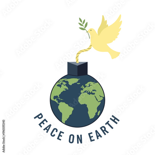 Dove Carrying Olive Branch From Exploding Bomb On Earth Globe