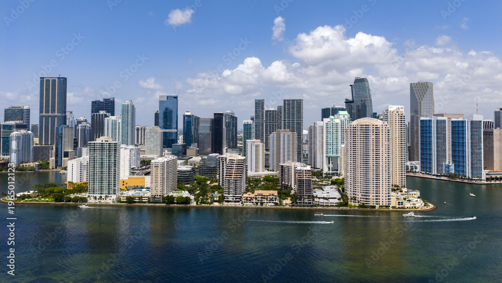 Obraz premium Miami city aerial view. Miami panorama with skyscrapers. Miami skyline near Brickell.