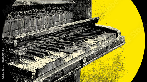 A classical musical instrument, a piano, shown in a sketch-like illustration style