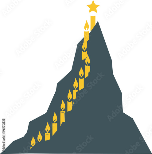 Golden kwanzaa kinara with lit candles on a mountain