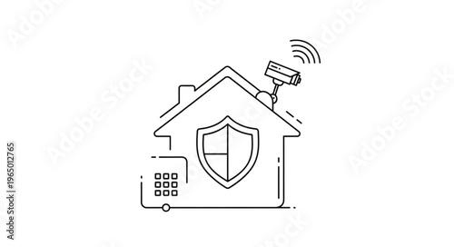 Home security system with shield, camera, and keypad for protection and safety.