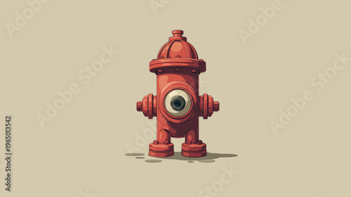 Cartoon-style red fire hydrant with a large, central eye against a neutral background