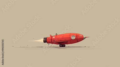 A cartoon-style red aircraft with black exhaust plumes and a circular window set against a flat background
