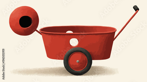 A vibrant, illustrative depiction of a classic red wagon with a spherical detail