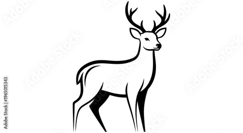 Deer silhouette vector illustration of wild animal with antlers in nature style
