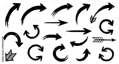 Collection of black arrows on white background