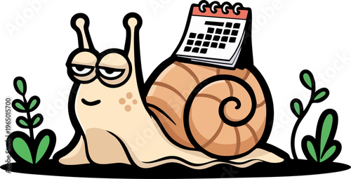 Cute Snail Cartoon Character Slow Living Flat Vector Illustration