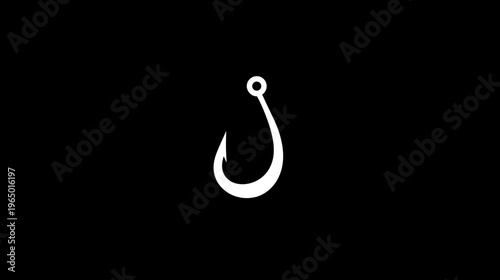 A minimalist image of a white fishing hook on a contrasting black background