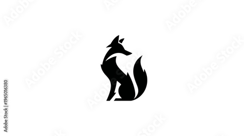 A simple, black geometric illustration of a seated animal with a fluffy tail, on a white backdrop